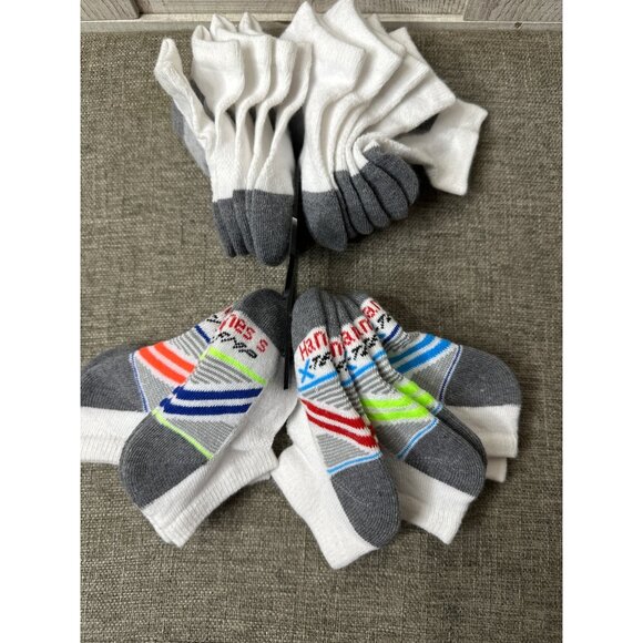 Hanes Youth Boys Ankle Socks 12-Pack Size Small White & Gray Cotton Blend - Picture 2 of 5